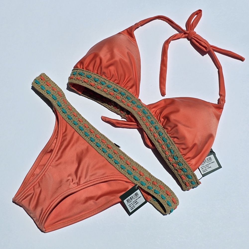 Despi Coral Bikini Set with Crochet Trim